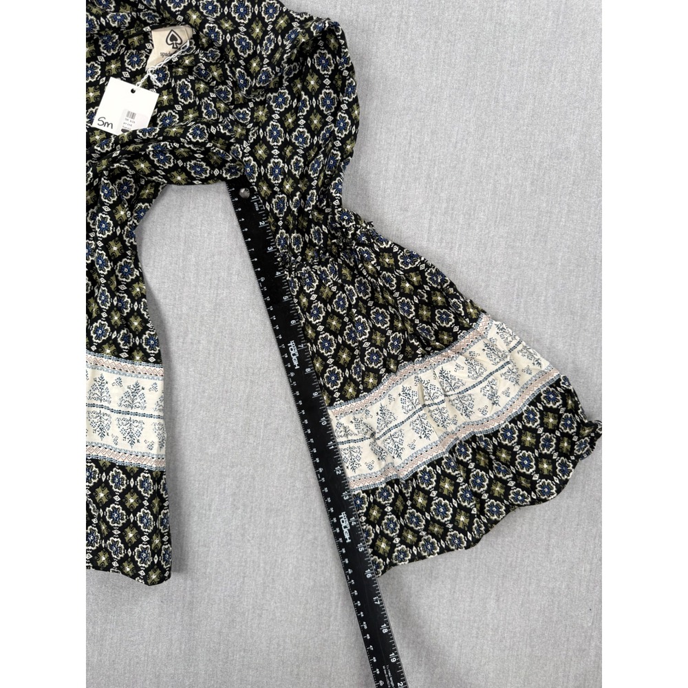Spade & Heart‎ Black Print Tunic Bell Sleeve Boho Medallion Top Small NWT - Picture 7 of 9